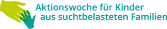 zwei sich haltende Hände und der Schriftzug Aktionswoche für Kinder aus suchtbelasteten Familien