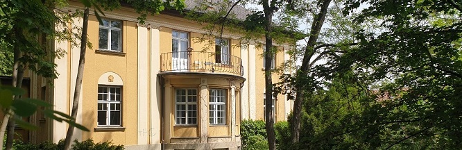 von Bäumen umgebene gelbe Villa 